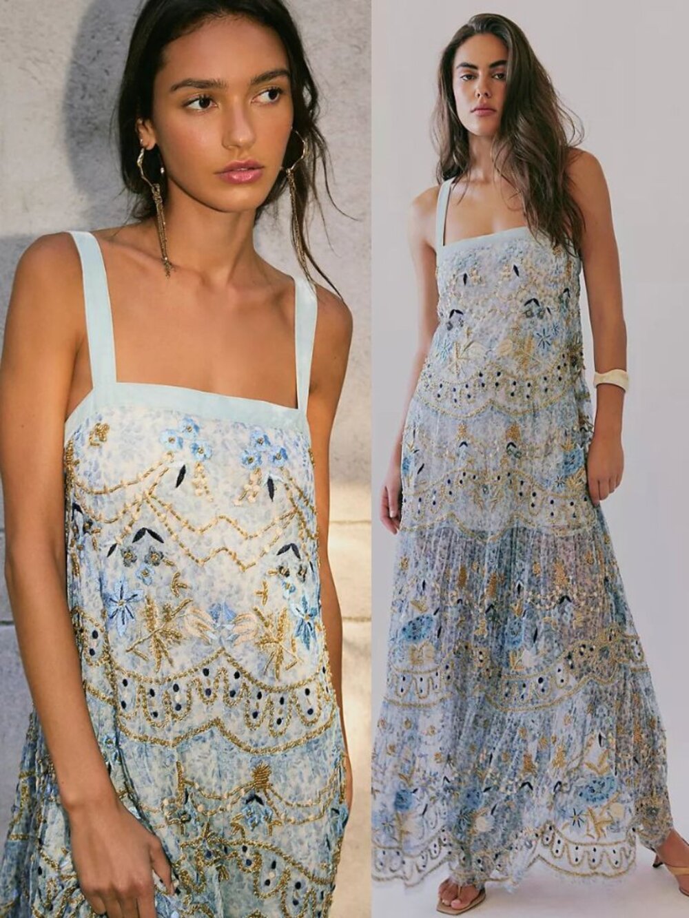 Free People Goldie Dress Porcelain Embroidered Beaded Floral Maxi NWT Size S - Picture 14 of 14